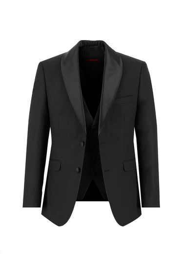Siyah Slim Fit Dar Kesim Şal Yaka Yelekli Smokin & Damatlık