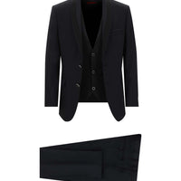Siyah Slim Fit Dar Kesim Şal Yaka Yelekli Smokin & Damatlık