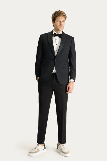 Siyah Slim Fit Dar Kesim Şal Yaka Smokin & Damatlık