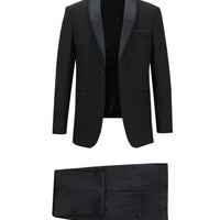 Siyah 7 Drop Slim Fit Dar Kesim Şal Yaka Yelekli Smokin & Damatlık