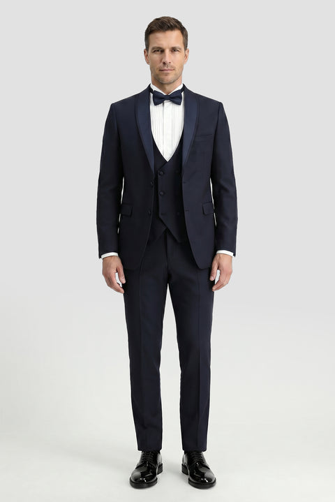 Orta Lacivert 7 Drop Slim Fit Dar Kesim Smokin & Damatlık