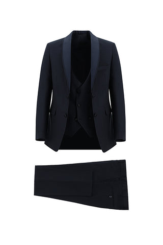Orta Lacivert 7 Drop Slim Fit Dar Kesim Smokin & Damatlık