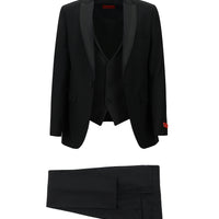Siyah Slim Fit Dar Kesim Sivri Yaka Yelekli Smokin & Damatlık