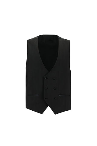 Siyah 7 Drop Slim Fit Dar Kesim Sivri Yaka Yelekli Smokin & Damatlık