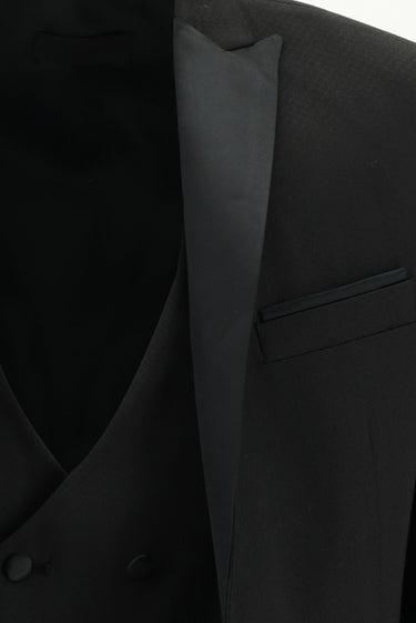 Siyah Slim Fit Dar Kesim Sivri Yaka Yelekli Smokin & Damatlık