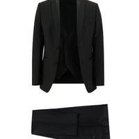 Siyah Slim Fit Dar Kesim Sivri Yaka Yelekli Smokin & Damatlık