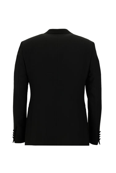 Siyah Slim Fit Dar Kesim Sivri Yaka Yelekli Smokin & Damatlık