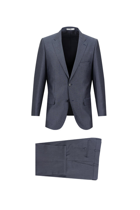 Koyu Mavi 4 Drop Relaxed Fit Rahat Kesim Desenli Takım Elbise