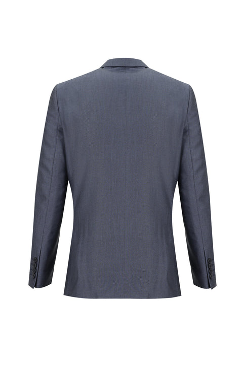 Koyu Mavi 4 Drop Relaxed Fit Rahat Kesim Desenli Takım Elbise