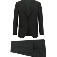 Siyah 7 Drop Super Slim Fit Eksra Dar Kesim Fit Çizgili Takım Elbise