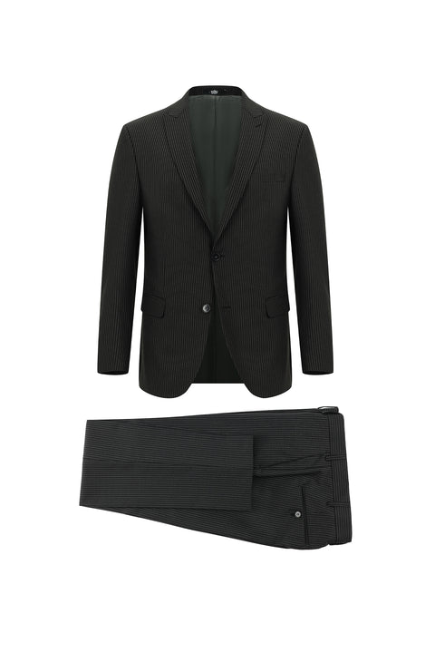 Siyah 7 Drop Super Slim Fit Eksra Dar Kesim Fit Çizgili Takım Elbise