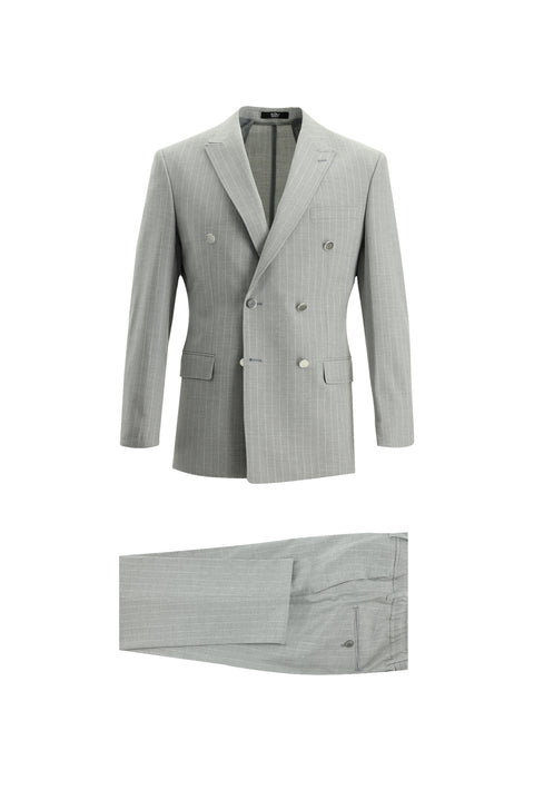 Orta Gri 7 Drop Super Slim Fit Eksra Dar Kesim Kruvaze Çizgili Takım Elbise
