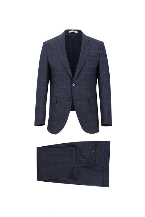 Koyu Lacivert 6 Drop Regular Fit Standart Kesim Desenli Takım Elbise