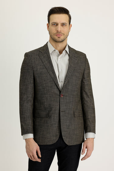 Orta Kahve Relaxed Fit Rahat Kesim Klasik Desenli Ceket