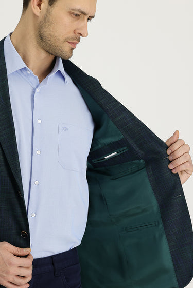 Petrol Yeşili Relaxed Fit Rahat Kesim Klasik Desenli Ceket