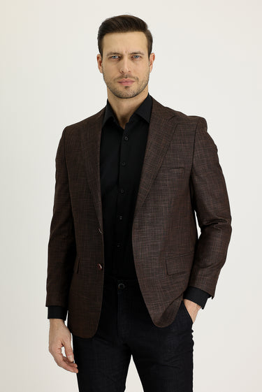 Orta Turuncu Relaxed Fit Rahat Kesim Klasik Desenli Ceket