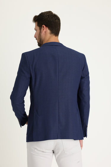 Havacı Mavi Super Slim Fit Ekstra Dar Kesim Desenli Spor Ceket