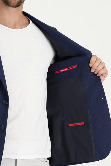 Havacı Mavi Super Slim Fit Ekstra Dar Kesim Desenli Spor Ceket