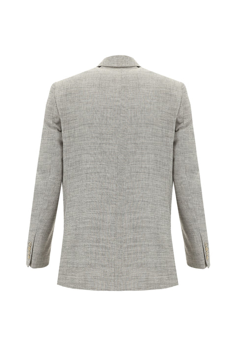 Light Beige 4-Drop Relaxed Fit Classic Patterned Jacket