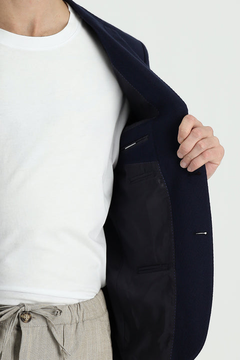 Koyu Lacivert 7 Drop Slim Fit Dar Kesim Desenli Spor Pamuk Ceket