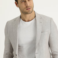 Açık Bej 7 Drop Slim Fit Dar Kesim Klasik Keten Ceket