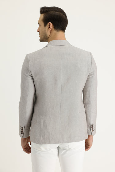 Açık Bej Slim Fit Dar Kesim Klasik Desenli Keten Ceket