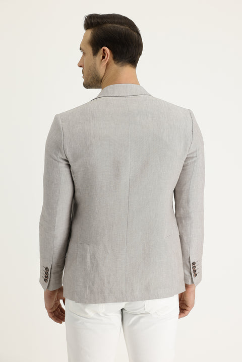 Açık Bej 7 Drop Slim Fit Dar Kesim Klasik Keten Ceket