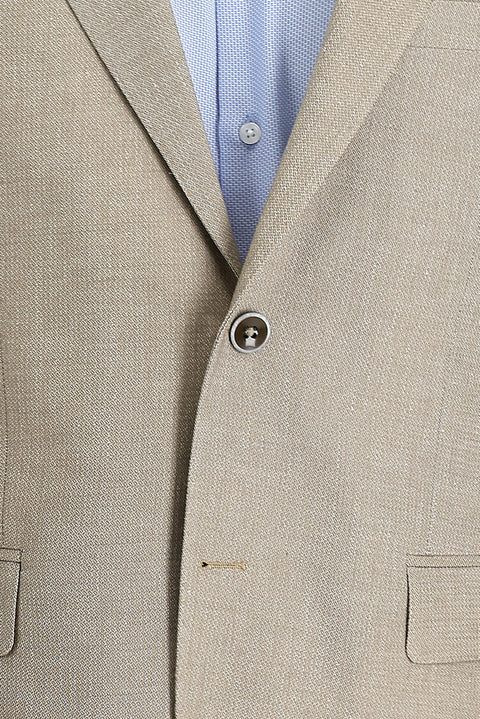 Orta Bej 4 Drop Relaxed Fit Rahat Kesim Klasik Desenli Keten Ceket