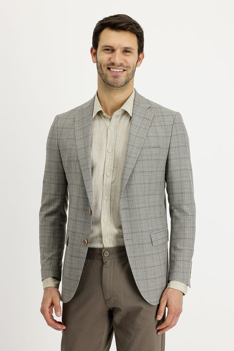 Medium Beige 6 Drop Regular Fit Plaid Jacket