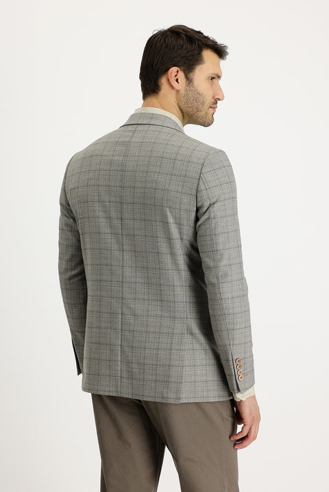 Medium Beige 6 Drop Regular Fit Plaid Jacket
