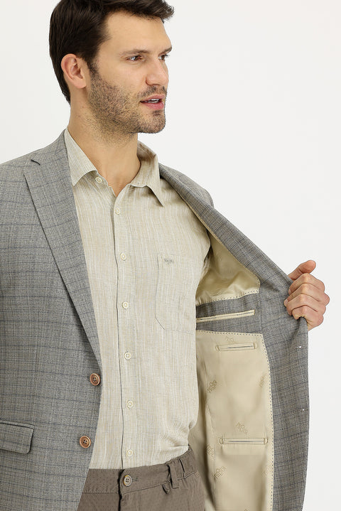 Medium Beige 6 Drop Regular Fit Plaid Jacket