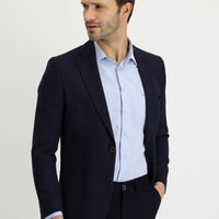Koyu Lacivert 6 Drop Regular Fit Standart Kesim Desenli Yünlü Ceket