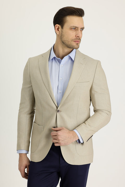 Açık Bej 6 Drop Regular Fit Standart Kesim Desenli Ceket