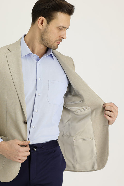 Açık Bej 6 Drop Regular Fit Standart Kesim Desenli Ceket