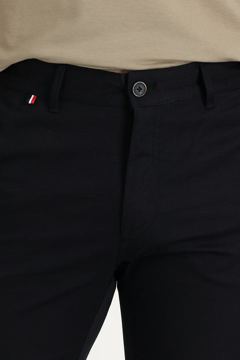 Siyah Regular Fit Standart Kesim Desenli Likralı Kanvas / Chino Pantolon