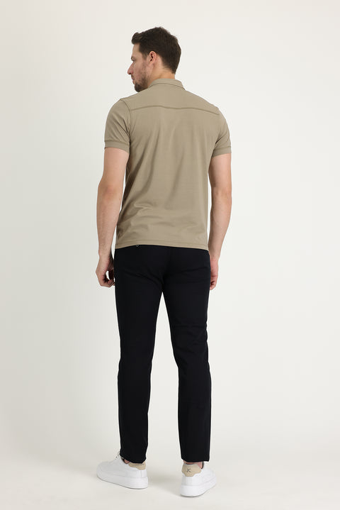 Siyah Regular Fit Standart Kesim Desenli Likralı Kanvas / Chino Pantolon