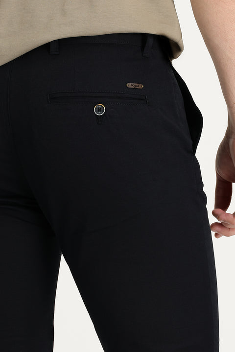 Siyah Regular Fit Standart Kesim Desenli Likralı Kanvas / Chino Pantolon