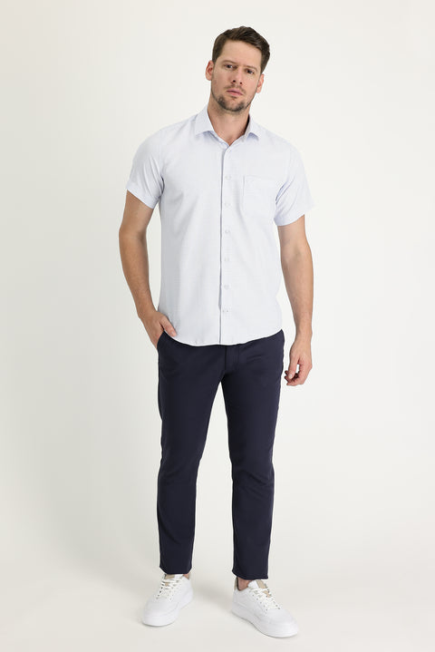 Koyu Lacivert Regular Fit Standart Kesim Desenli Likralı Kanvas / Chino Pantolon
