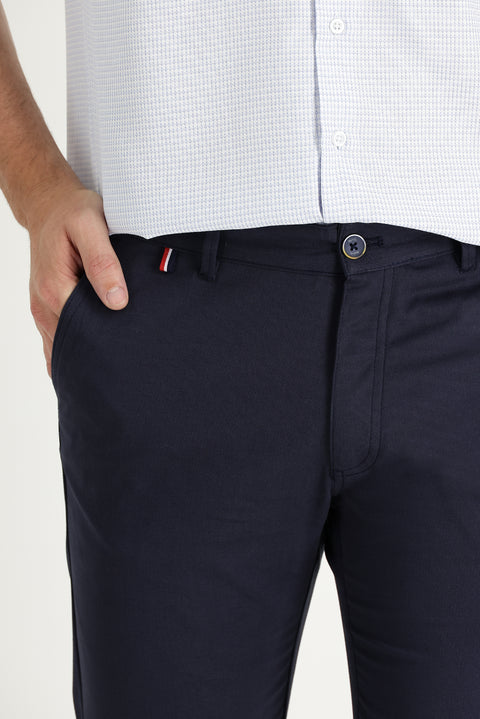 Koyu Lacivert Regular Fit Standart Kesim Desenli Likralı Kanvas / Chino Pantolon