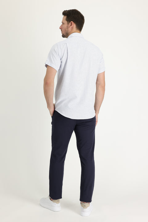 Koyu Lacivert Regular Fit Standart Kesim Desenli Likralı Kanvas / Chino Pantolon