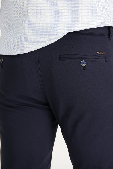 Koyu Lacivert Regular Fit Standart Kesim Desenli Likralı Kanvas / Chino Pantolon