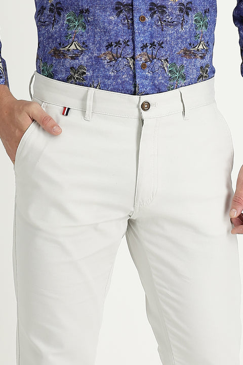 Ekru Regular Fit Standart Kesim Desenli Likralı Kanvas / Chino Pantolon