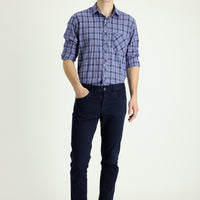 Orta Lacivert Slim Fit Dar Kesim Likralı Kanvas / Chino Pantolon
