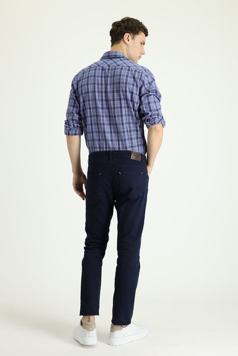 Orta Lacivert Slim Fit Dar Kesim Likralı Kanvas / Chino Pantolon
