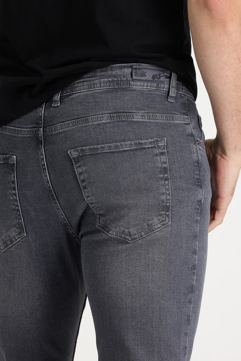 Orta Gri Slim Fit Dar Kesim Likralı Denim Pantolon