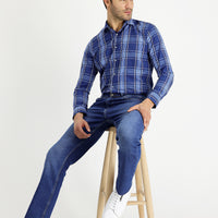 Orta Lacivert Regular Fit Standart Kesim Likralı Denim Pantolon
