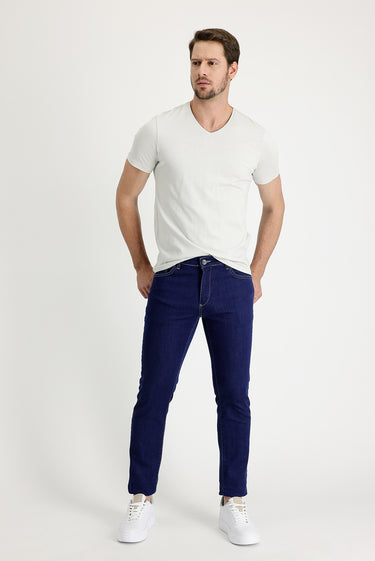 Koyu Lacivert Slim Fit Dar Kesim Likralı Denim Pantolon