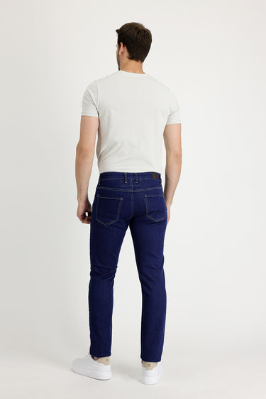 Koyu Lacivert Slim Fit Dar Kesim Likralı Denim Pantolon