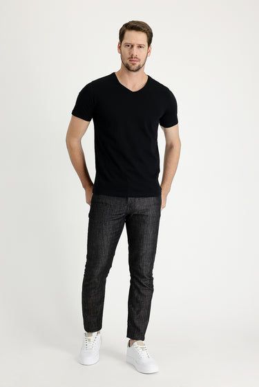 Siyah Slim Fit Dar Kesim Likralı Denim Pantolon