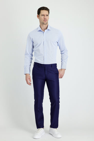 Orta Lacivert Slim Fit Dar Kesim Klasik Kumaş Pantolon